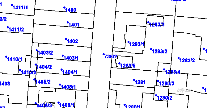 Parcela st. 738/2 v KÚ Třeboň, Katastrální mapa