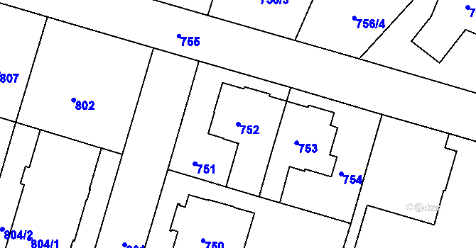 Parcela st. 752 v KÚ Třeboň, Katastrální mapa