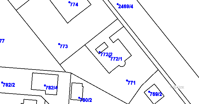 Parcela st. 772/2 v KÚ Třeboň, Katastrální mapa
