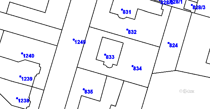 Parcela st. 833 v KÚ Třeboň, Katastrální mapa