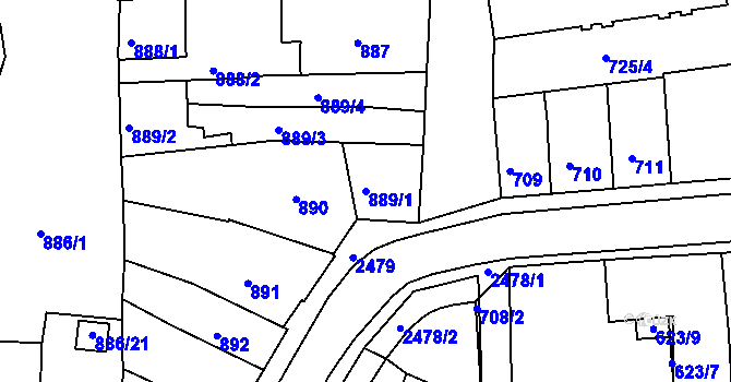 Parcela st. 889/1 v KÚ Třeboň, Katastrální mapa