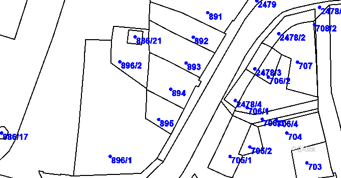 Parcela st. 894 v KÚ Třeboň, Katastrální mapa