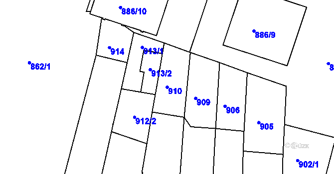 Parcela st. 910 v KÚ Třeboň, Katastrální mapa