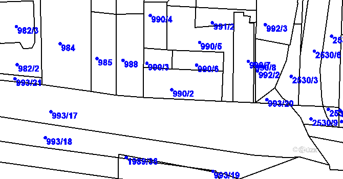 Parcela st. 990/2 v KÚ Třeboň, Katastrální mapa