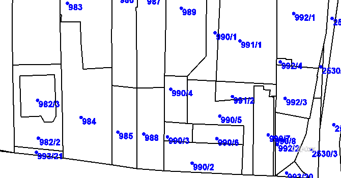 Parcela st. 990/4 v KÚ Třeboň, Katastrální mapa