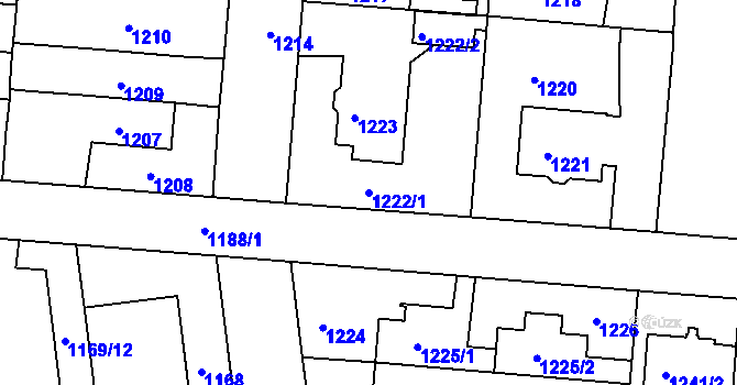 Parcela st. 1222/1 v KÚ Třeboň, Katastrální mapa