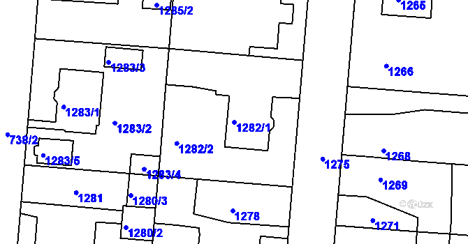 Parcela st. 1282/1 v KÚ Třeboň, Katastrální mapa