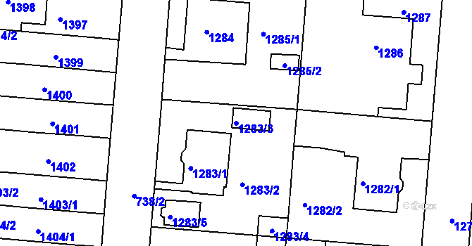 Parcela st. 1283/3 v KÚ Třeboň, Katastrální mapa