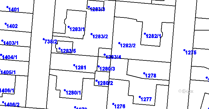 Parcela st. 1283/4 v KÚ Třeboň, Katastrální mapa