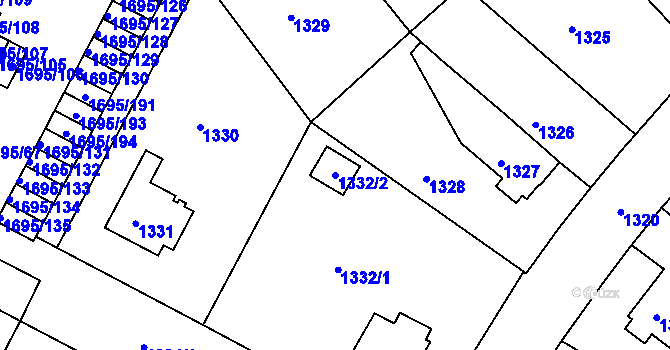 Parcela st. 1332/2 v KÚ Třeboň, Katastrální mapa