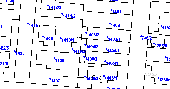 Parcela st. 1404/2 v KÚ Třeboň, Katastrální mapa
