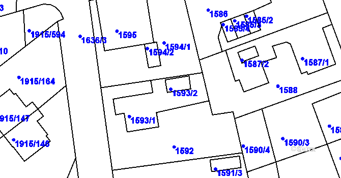 Parcela st. 1593/2 v KÚ Třeboň, Katastrální mapa