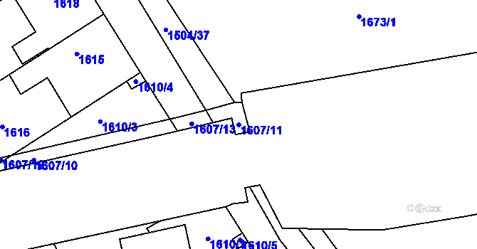 Parcela st. 1607/11 v KÚ Třeboň, Katastrální mapa
