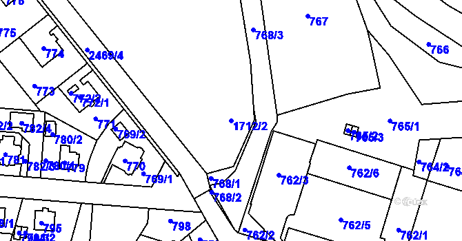 Parcela st. 1712/2 v KÚ Třeboň, Katastrální mapa
