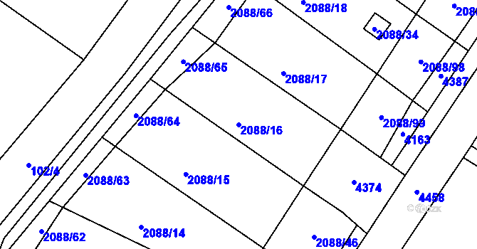 Parcela st. 2088/16 v KÚ Třeboň, Katastrální mapa