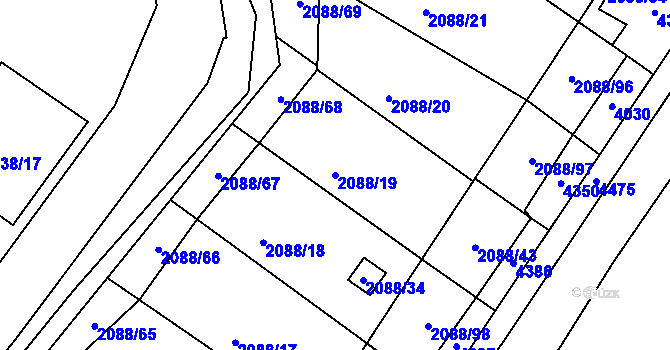 Parcela st. 2088/19 v KÚ Třeboň, Katastrální mapa