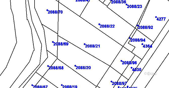 Parcela st. 2088/21 v KÚ Třeboň, Katastrální mapa