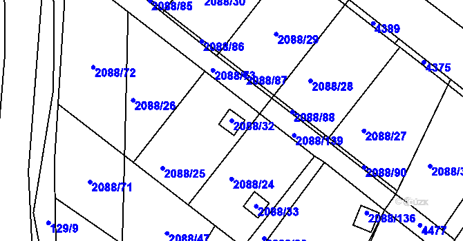 Parcela st. 2088/32 v KÚ Třeboň, Katastrální mapa