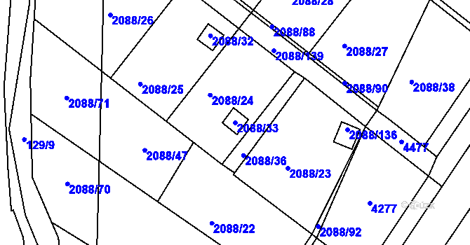 Parcela st. 2088/33 v KÚ Třeboň, Katastrální mapa