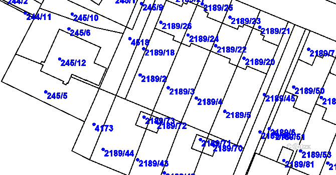 Parcela st. 2189/3 v KÚ Třeboň, Katastrální mapa