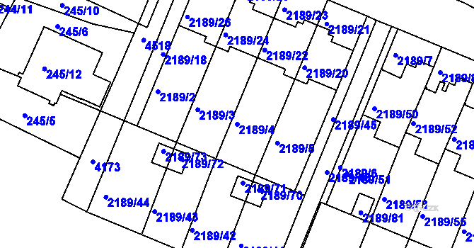 Parcela st. 2189/4 v KÚ Třeboň, Katastrální mapa