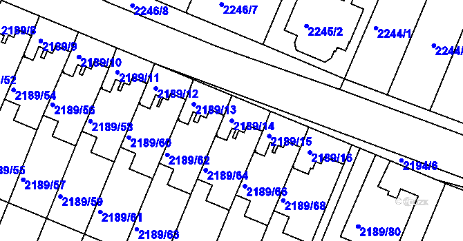 Parcela st. 2189/14 v KÚ Třeboň, Katastrální mapa