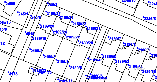 Parcela st. 2189/20 v KÚ Třeboň, Katastrální mapa