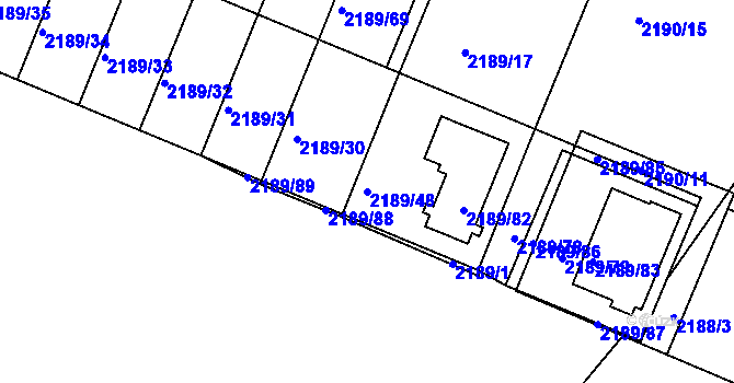 Parcela st. 2189/48 v KÚ Třeboň, Katastrální mapa
