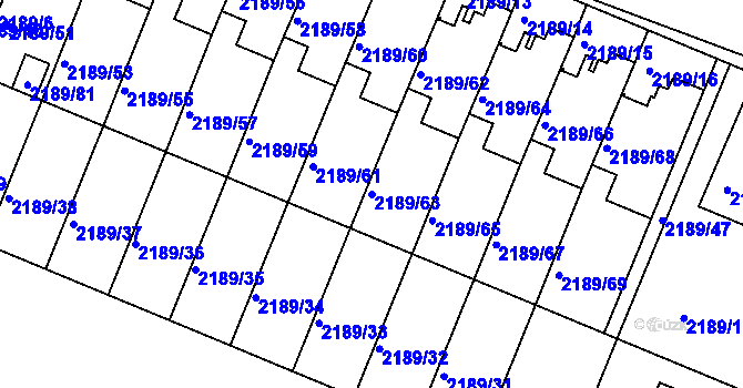 Parcela st. 2189/63 v KÚ Třeboň, Katastrální mapa