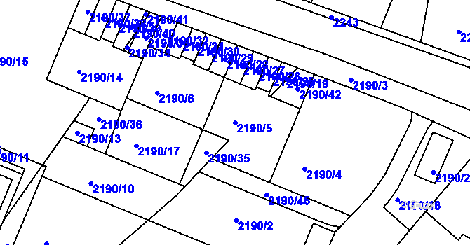 Parcela st. 2190/5 v KÚ Třeboň, Katastrální mapa
