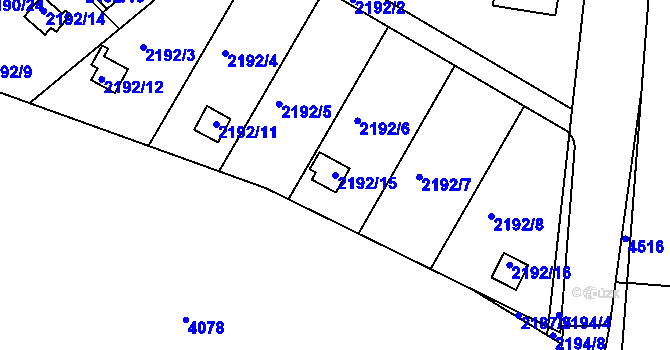 Parcela st. 2192/15 v KÚ Třeboň, Katastrální mapa