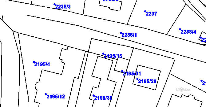 Parcela st. 2195/15 v KÚ Třeboň, Katastrální mapa