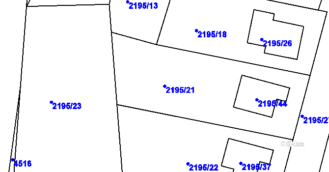 Parcela st. 2195/21 v KÚ Třeboň, Katastrální mapa