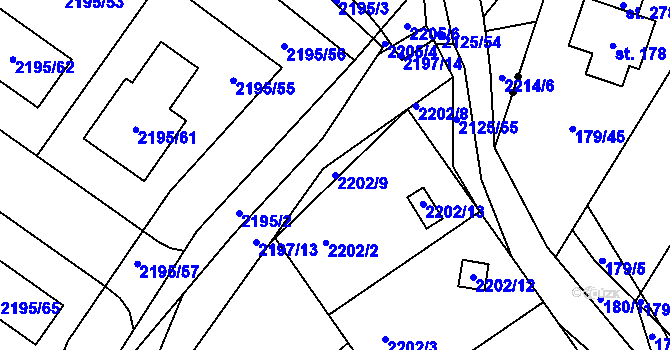 Parcela st. 2202/9 v KÚ Třeboň, Katastrální mapa