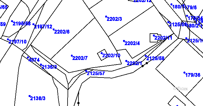 Parcela st. 2202/10 v KÚ Třeboň, Katastrální mapa