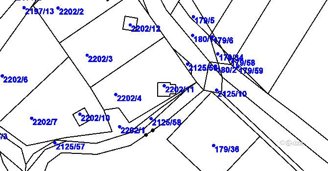 Parcela st. 2202/11 v KÚ Třeboň, Katastrální mapa