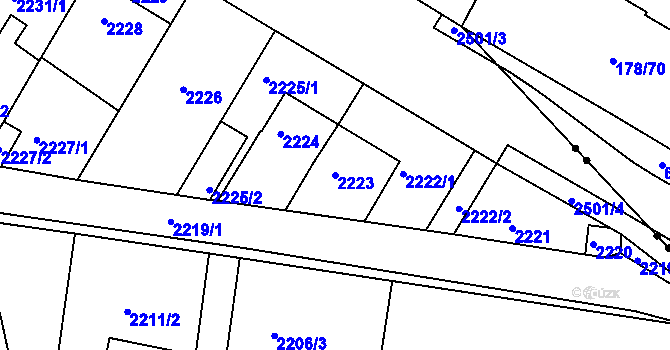 Parcela st. 2223 v KÚ Třeboň, Katastrální mapa