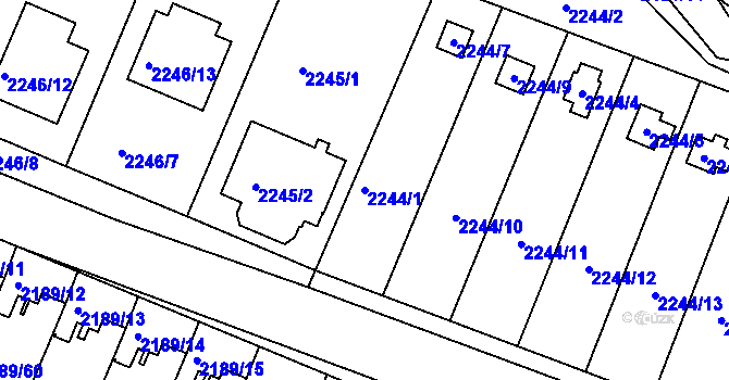 Parcela st. 2244/1 v KÚ Třeboň, Katastrální mapa