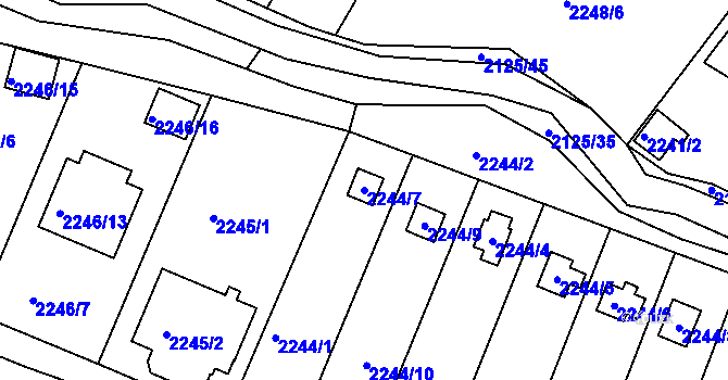 Parcela st. 2244/7 v KÚ Třeboň, Katastrální mapa