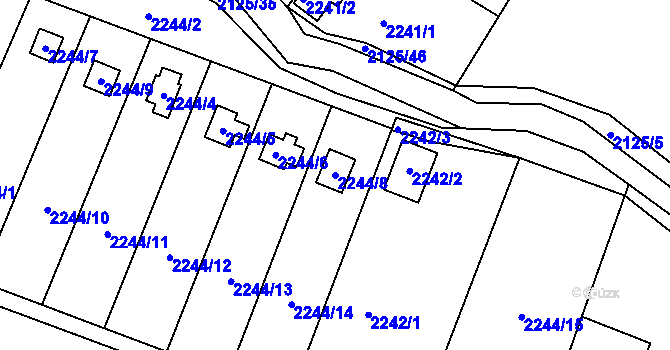 Parcela st. 2244/8 v KÚ Třeboň, Katastrální mapa