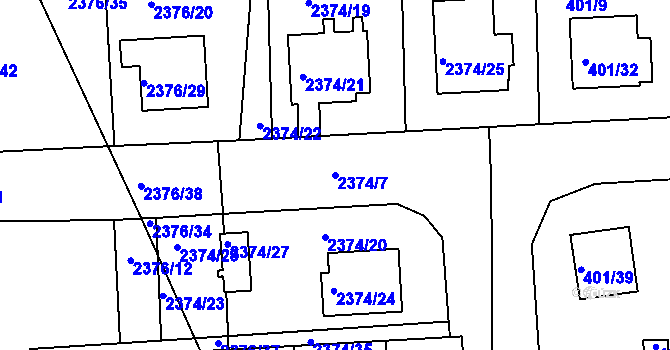 Parcela st. 2374/7 v KÚ Třeboň, Katastrální mapa