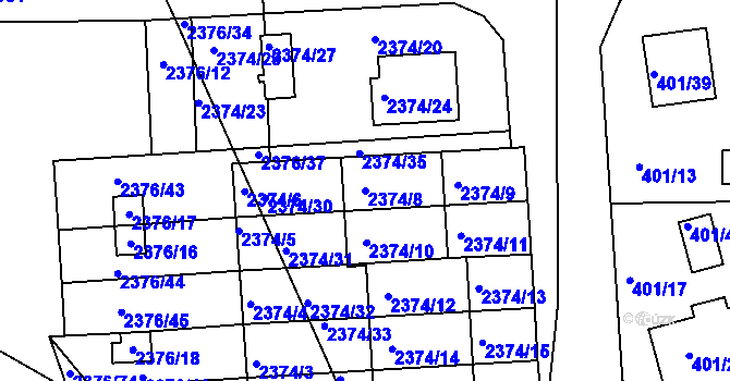Parcela st. 2374/8 v KÚ Třeboň, Katastrální mapa