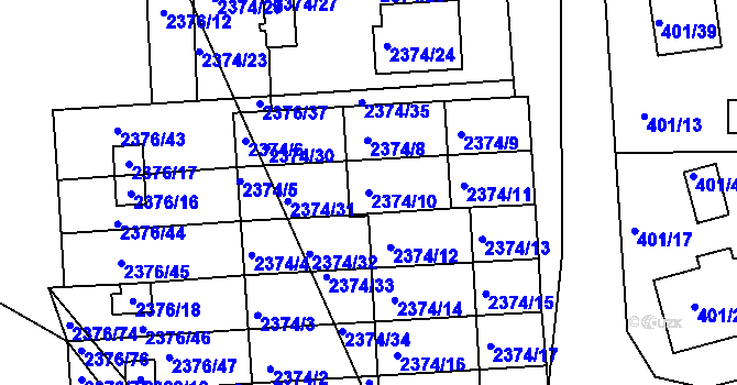 Parcela st. 2374/10 v KÚ Třeboň, Katastrální mapa