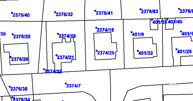 Parcela st. 2374/25 v KÚ Třeboň, Katastrální mapa