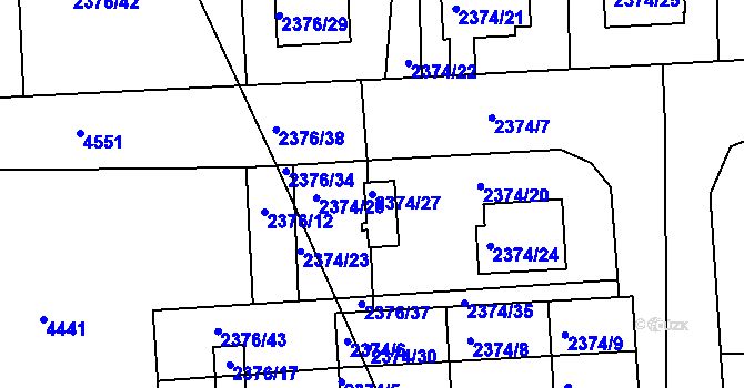 Parcela st. 2374/27 v KÚ Třeboň, Katastrální mapa