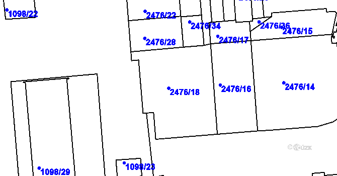 Parcela st. 2476/18 v KÚ Třeboň, Katastrální mapa