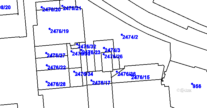 Parcela st. 2476/26 v KÚ Třeboň, Katastrální mapa
