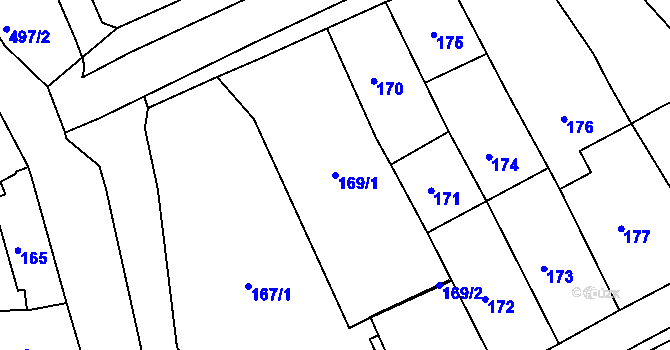 Parcela st. 169/1 v KÚ Třeboň, Katastrální mapa