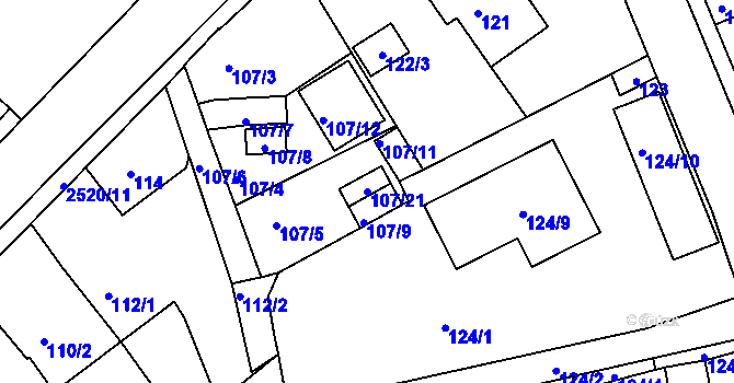 Parcela st. 107/21 v KÚ Třeboň, Katastrální mapa