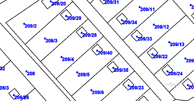 Parcela st. 209/40 v KÚ Třeboň, Katastrální mapa